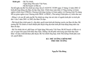 Công văn 14/CP-QHQT kinh phí Ban chỉ đạo thực hiện Chiến lược CPRGS, các Chương trình PRGF và PRSC