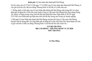 Công văn 52/LĐTBXH-TL xếp lương công nhân ghi số đồng hồ và thu tiền nước