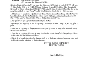 Công văn 34/CP-CN dự án đầu tư xây dựng Khu tái định cư Nam Trung Yên, Hà nội