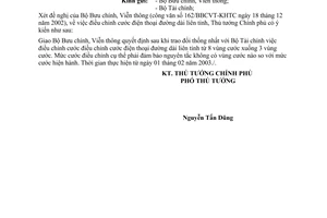 Công văn 32/CP-KTTH điều chỉnh cước điện thoại đường dài liên tỉnh