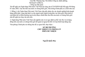 Công văn 290/VPCP-KTTH thu tiền của nước có chung biên giới