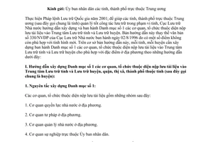 Công văn 26/LTNN-NVĐP 2003 Danh mục cơ quan nộp lưu tài liệu vào Trung tâm Lưu trữ