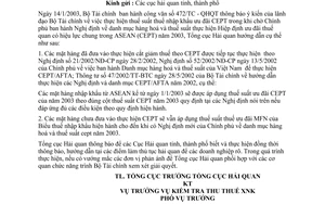 Công văn 383/TCHQ-KTTT thực hiện thuế CEPT năm 2003