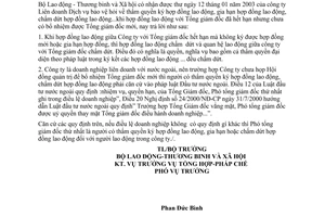 Công văn 277/LĐTBXH-THPC trả lời về thẩm quyền ký hợp đồng lao động khi chưa có Tổng Giám đốc mới.