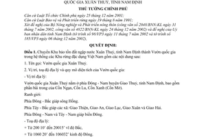 Quyết định 01/2003/QĐ-TTg chuyển Khu bảo tồn đất ngập nước Xuân Thuỷ thành Vườn quốc gia Xuân Thuỷ tỉnh Nam Định