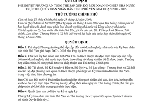 Quyết định 11/2003/QĐ-TTg Phương án tổng thể sắp xếp, đổi mới doanh nghiệp nhà nước thuộc Ủy ban nhân dân tỉnh Phú Yên giai đoạn 2002 - 2005