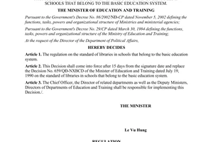 Decision No. 01/2003/QD-BGDDT standard of libraries in schools that belong to the basic education system