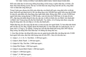 Chỉ thị 01/2003/CT-UB tăng cường vận động hiến máu nhân đạo năm 2003