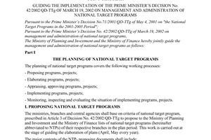 Joint circular No. 01/2003/TTLT/BKH-BTC of January 6, 2003, guiding the implementation of the Prime Ministers Decision No. 42/2002/QD-TTg of March 19, 2002 on management and administration of national target programs