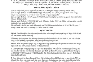 Quyết định 01/2003/QĐ-BTC mức thu quản lý, sử dụng cảng cá Ngọc Hải, thị xã Đồ Sơn Hải Phòng