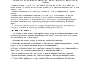 Circular No. 01/2003/TT-BGTVT of January 8, 2003, guiding the wearing of crash helmets when riding motorbikes and mopeds