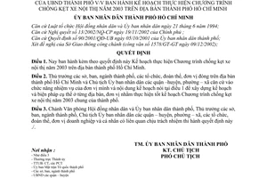 Quyết định 07/2003/QĐ-UB kế hoạch thực hiện Chương trình chống kẹt xe nội thị năm 2003 trên địa bàn thành phố Hồ Chí Minh