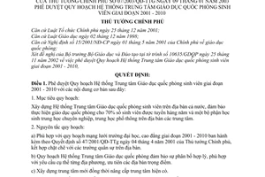 Quyết định 07/2003/QĐ-TTg quy hoạch hệ thống trung tâm giáo dục quốc phòng sinh viên giai đoạn 2001-2010