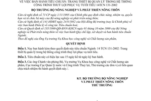 Quyết định 36/2003/QĐ-BNN  Tiêu chuẩn Trang thiết bị quản lý trong hệ thống công trình thuỷ lợi phục vụ tưới tiêu 14TCN 131-2002