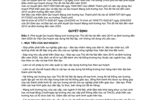 Quyết định 05/2003/QĐ-UB duyệt Qui hoạch Mạng lưới trường học Thủ đô Hà Nội đến năm 2010 định hướng đến năm 2020