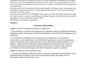 Ordinance No. 06/2003/PL-UBTVQH11 of January 9, 2003, on population