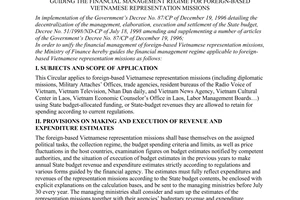 Circular No. 02/2003/TT-BTC of January 9, 2003, guiding the financial management regime for foreign-based Vietnamese representation missions