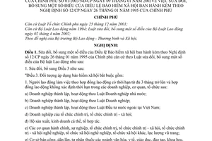 Nghị định 01/2003/NĐ-CP Điều lệ bảo hiểm xã hội sửa đổi ban hành kèm theo Nghị định 12/CP