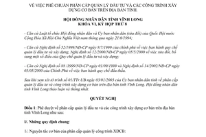 Nghị quyết 37/2003/NQ-HĐNDK6 phân cấp quản lý đầu tư công trình xây dựng cơ bản Vĩnh Long