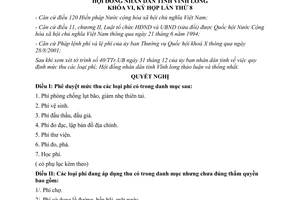 Nghị quyết 39/2003/NQ-HĐND phê duyệt mức thu phí trên địa bàn tỉnh Vĩnh Long