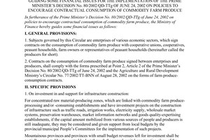 Circular No. 04/2003/TT-BTC of January 10, 2003, guiding some financial issues for the implementation of the Prime Ministers Decision No. 80/2002/QD-TTg of June 24, 2002 on policies to encourage contractual consumption of commodity farm produce
