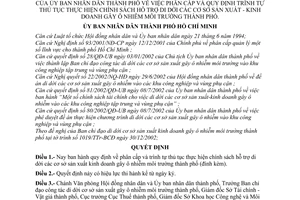 Quyết định 08/2003/QĐ-UB phân cấp trình tự thủ tục thực hiện chính sách hỗ trợ di dời cơ sở sản xuất - kinh doanh gây ô nhiễm môi trường Thành phố