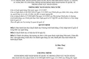 Quyết định 42/2003/QĐ-NHNN Chương trình hành động hội nhập kinh tế quốc tế trong lĩnh vực ngân hàng