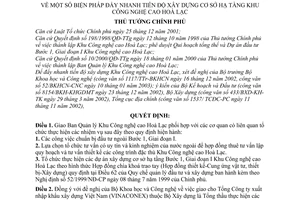 Quyết định 62/QĐ-TTg đẩy nhanh tiến độ xây dựng cơ sở hạ tầng Khu Công nghệ cao Hoà Lạc