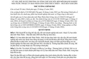 Quyết định 64/QĐ-TTg  Phương án sắp xếp, đổi mới doanh nghiệp nhà nước thuộc Ủy ban nhân dân tỉnh Thừa Thiên – Huế đến năm 2005