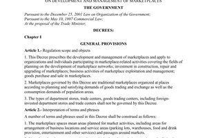Decree No. 02/2003/ND-CP of January 14, 2003, on development and management of marketplaces