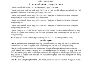 Quyết định 07/2003/QĐ-UB quản lý sử dụng tiền thu từ xử phạt hành chính trật tự an toàn giao thông Quảng Nam