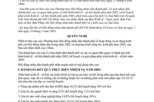 Nghị quyết 33/2003/NQ-HĐ nhiệm vụ kinh tế xã hội năm 2003