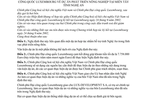 Nghị định thư dự án phát triển nông nghiệp miền Tây tỉnh Nghệ An giữa Việt Nam Luxembourg 2003
