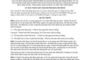 Quyết định 10/2003/QĐ-UB giao chỉ tiêu đầu tư xây dựng năm 2003 vốn ngân sách tập trung bán nhà sở hữu Nhà nước khấu hao cơ bản phụ thu tiền điện