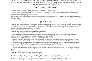 Quyết định 12/2003/QĐ-TTg chức năng, nhiệm vụ thành viên hội đồng khuyến khích phát triển doanh nghiệp nhỏ  vừa