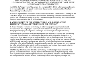 Resolution No. 02/2003/NQ-CP of January 17, 2003, on a number of major undertakings and solutions for the performance of the 2003 socio-economic development tasks, which require concentrated direction