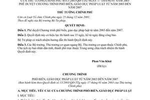 Quyết định 13/2003/QĐ-TTg chương trình phổ biến, giáo dục pháp luật từ năm 2003 đến năm 2007