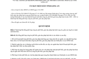 quyết định số 213/2003/QĐ-UB thành lập Hội đồng phối hợp công tác phổ biến giáo dục pháp luật Long An