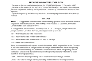 Decision No. 69/2003/QD-NHNN of January 22, 2003, on the supplement of several accounts into accounting system of credit institutions