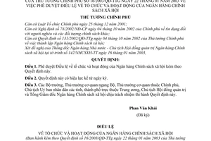 Quyết định 16/2003/QĐ-TTg Điều lệ tổ chức  hoạt động Ngân hàng chính sách xã hội