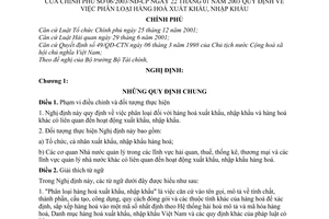 Nghị định 06/2003/NĐ-CP phân loại hàng hoá xuất  nhập khẩu