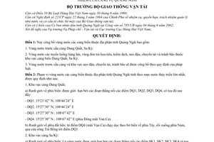 Quyết định 225/2003/QĐ-BGTVT vùng nước cảng biển thuộc địa phận tỉnh quảng ngãi khu vực trách nhiệm cảng vụ Quảng Ngãi