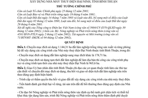 Quyết định 107/2003/QĐ-TTg chuyển mục đích sử dụng đất lâm nghiệp để thực hiện Dự án xây dựng nhà máy thuỷ điện Đại Ninh, tỉnh Bình Thuận