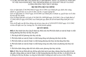 Quyết định 11/2003/QĐ-BTC mức thu phí kiểm định an toàn kỹ thuật chất lượng phương tiện thuỷ nội địa