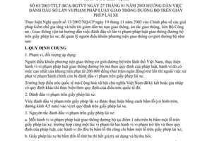 Thông tư liên tịch 03/2003/TTLT-BCA-BGTVT hướng dẫn đánh dấu số lần vi phạm pháp luật giao thông đường bộ trên giấy phép lái xe