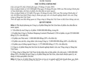 Quyết định 116/QĐ-TTg Công ty cổ phần Hàng hải Sài Gòn bán cổ phần cho nhà đầu tư nước ngoài