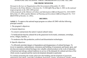 Decision No. 19/2003/QD-TTg of January 28, 2003, approving the national target program on culture till 2005
