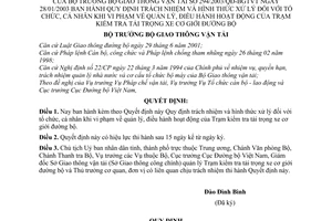 Quyết định 294/2003/QĐ-BGTVT  trách nhiệm hình thức, cá nhân vi phạm quản lý, điều hành hoạt động của trạm kiểm tra tải trọng xe cơ giới đường bộ