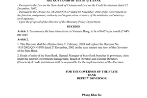 Decision No. 93/2003/QD-NHNN of January 29, 2003, on the announcement of the base interest rate in Vietnam dong