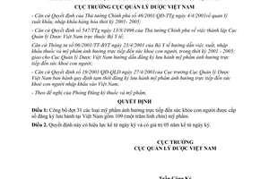 Quyết đinh 07/2003/QĐ-QLD Danh mục mỹ phẩm được cấp số đăng ký lưu hành tại VN